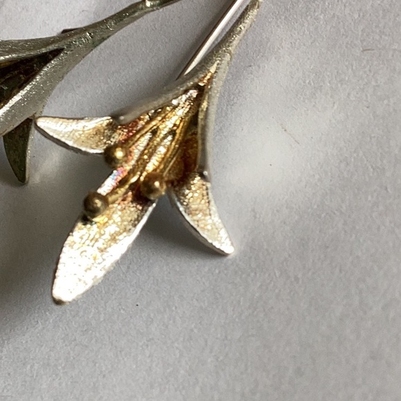 Long Lillies Sterling French Wire Floral Earrings Botanical Natural - Picture 4 of 6